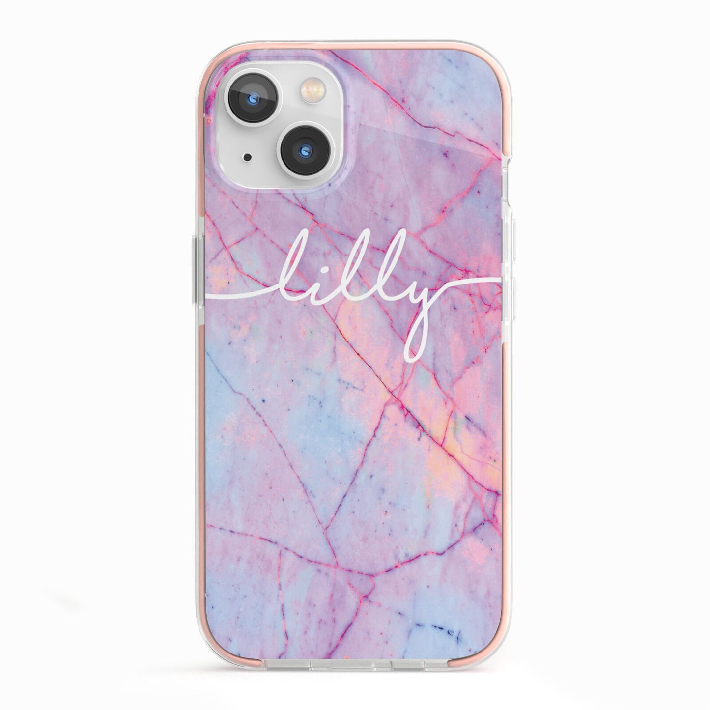 Personalised Purple Marble Name iPhone 13 TPU Impact Case with Pink Edges