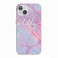 Personalised Purple Marble Name iPhone 13 TPU Impact Case with White Edges