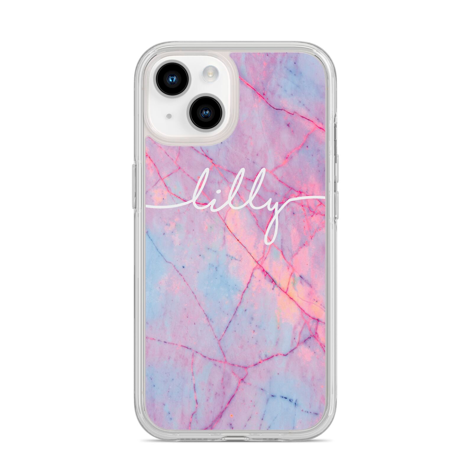 Personalised Purple Marble Name iPhone 14 Clear Tough Case Starlight