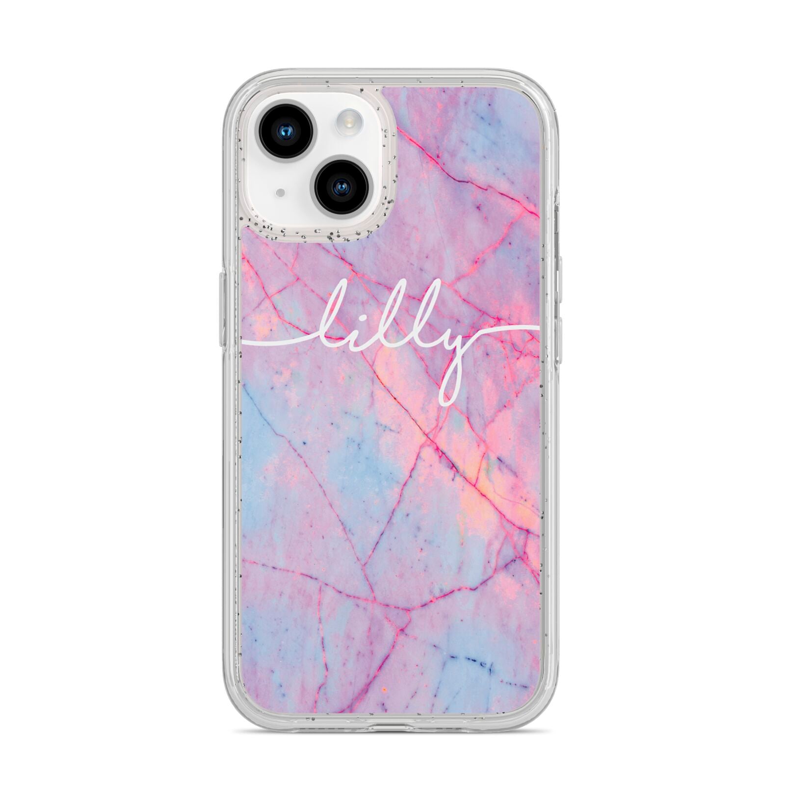 Personalised Purple Marble Name iPhone 14 Glitter Tough Case Starlight