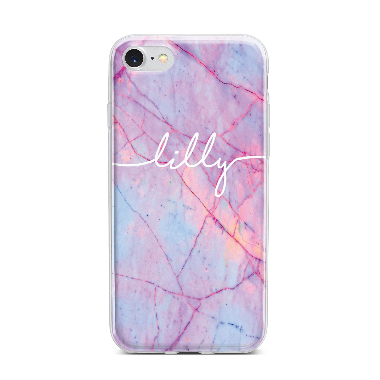 Personalised Purple Marble Name iPhone 7 Bumper Case on Silver iPhone