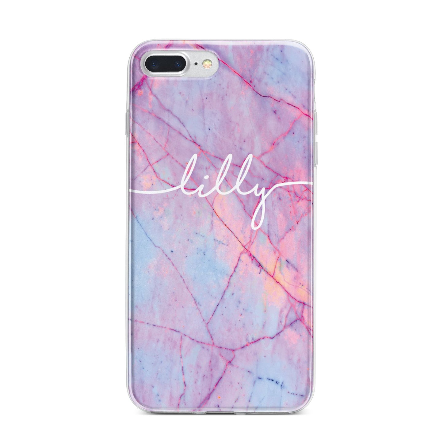 Personalised Purple Marble Name iPhone 7 Plus Bumper Case on Silver iPhone