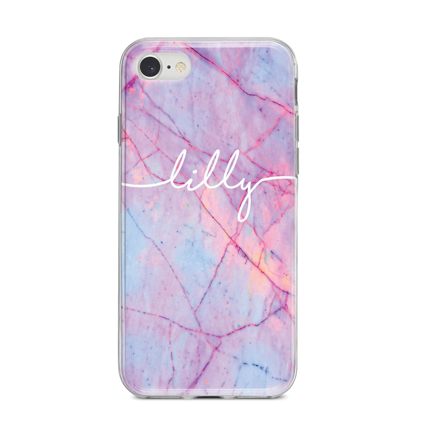 Personalised Purple Marble Name iPhone 8 Bumper Case on Silver iPhone