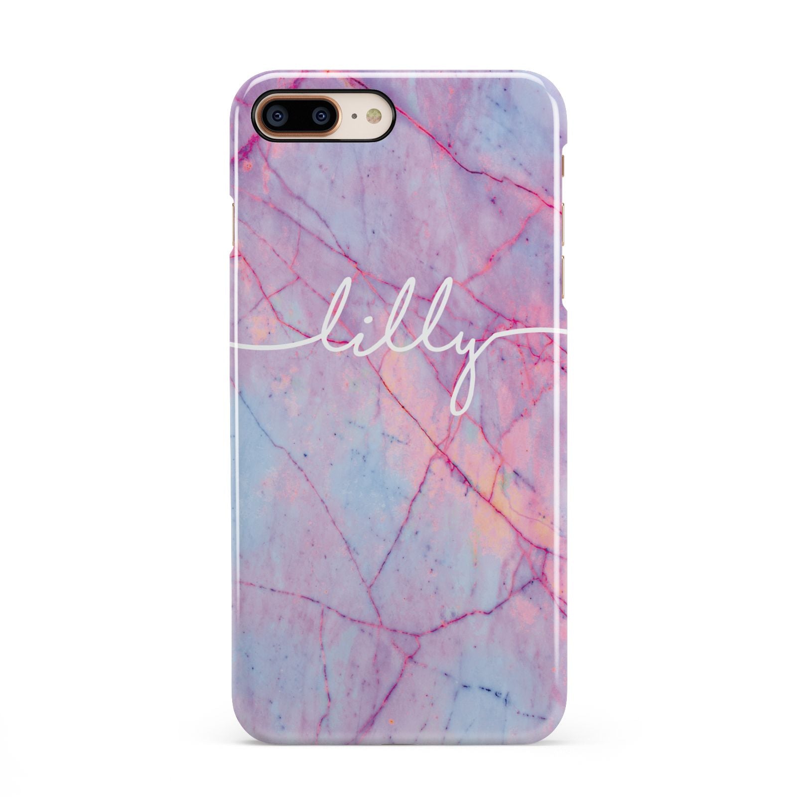 Personalised Purple Marble Name iPhone 8 Plus 3D Snap Case on Gold Phone