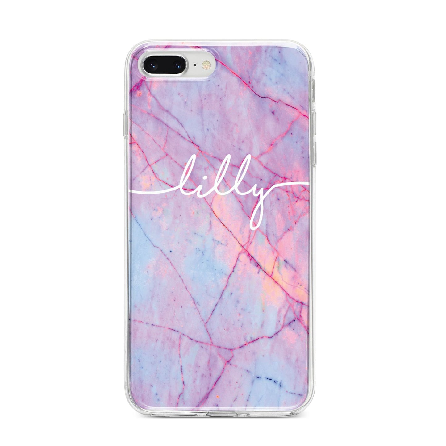 Personalised Purple Marble Name iPhone 8 Plus Bumper Case on Silver iPhone
