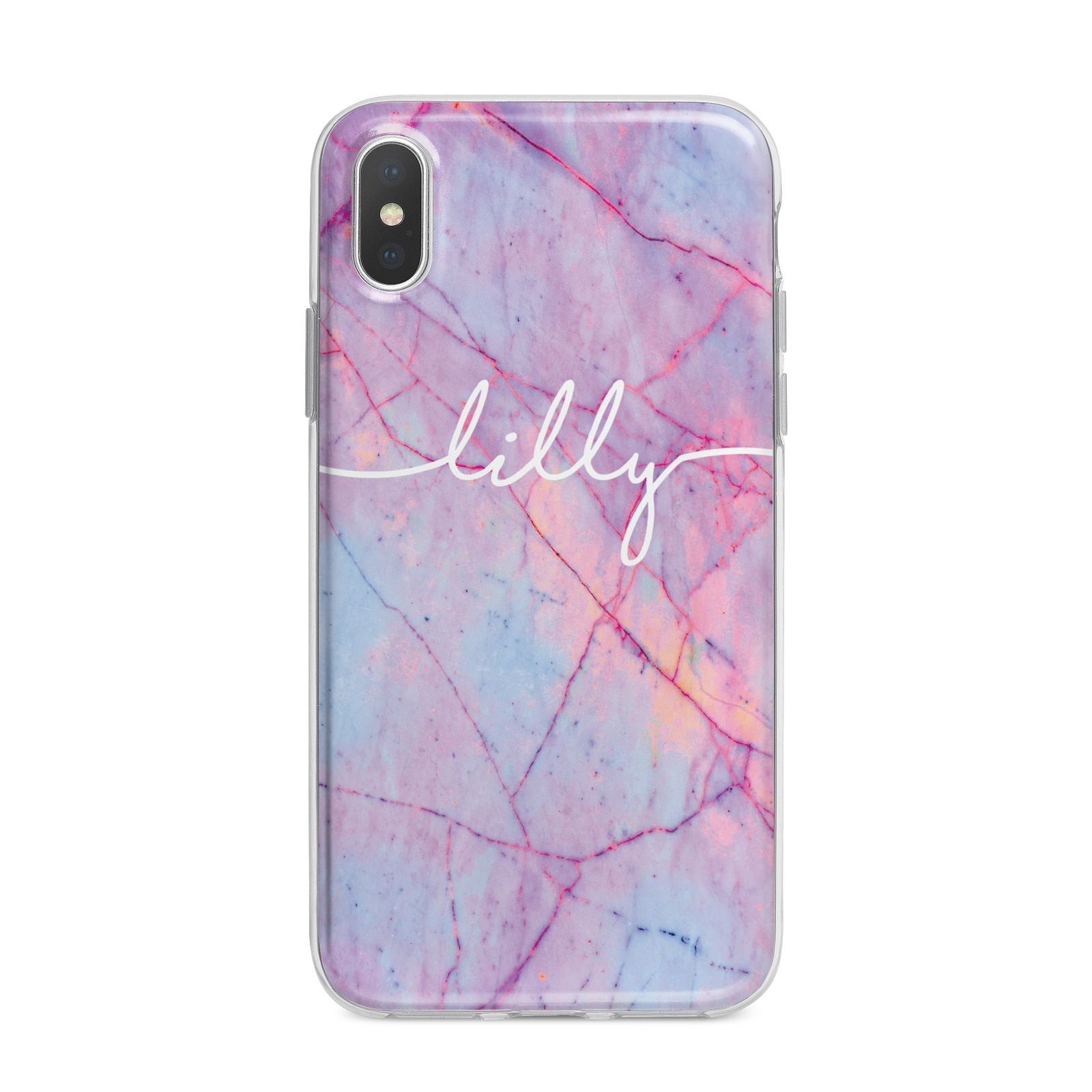 Personalised Purple Marble Name iPhone X Bumper Case on Silver iPhone Alternative Image 1