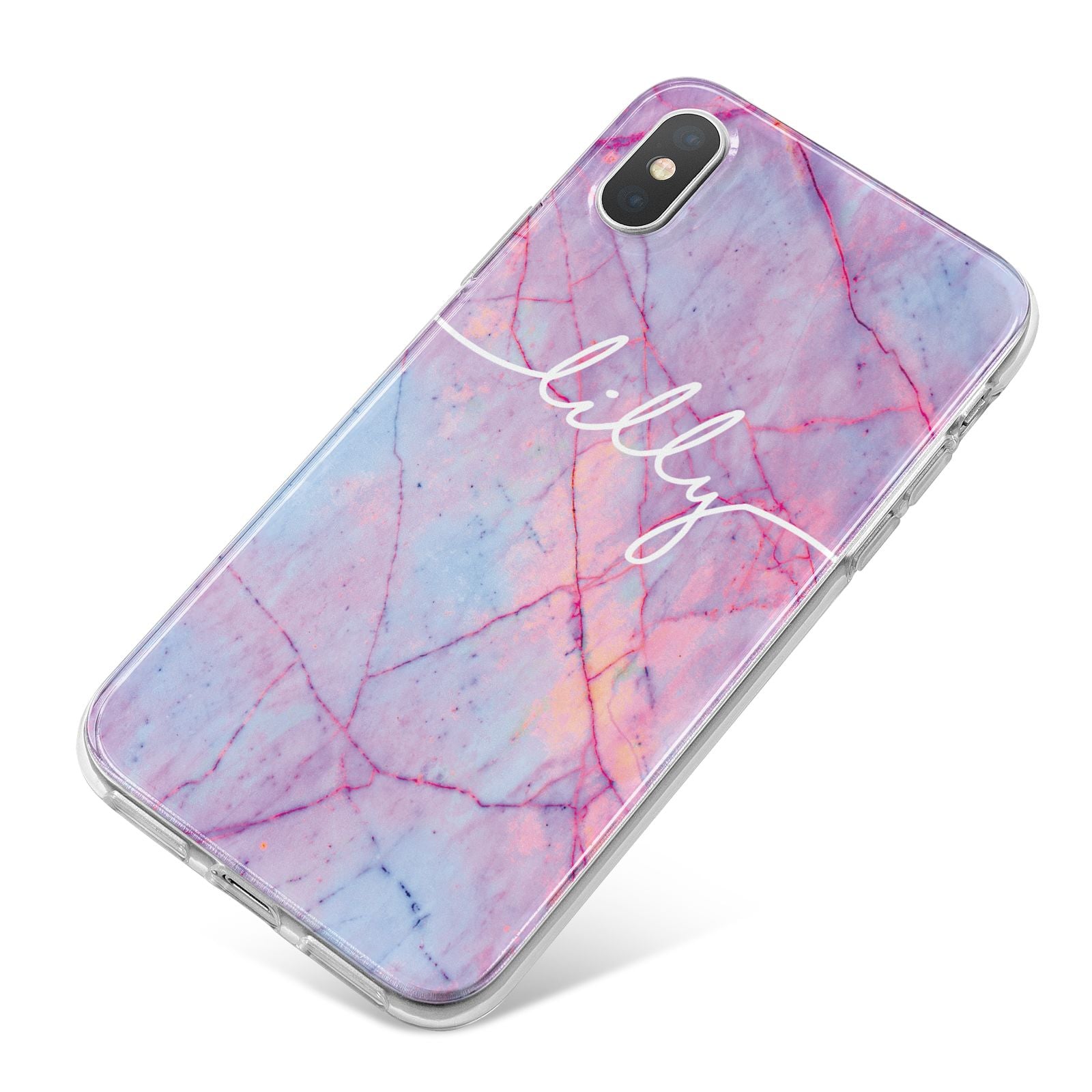 Personalised Purple Marble Name iPhone X Bumper Case on Silver iPhone