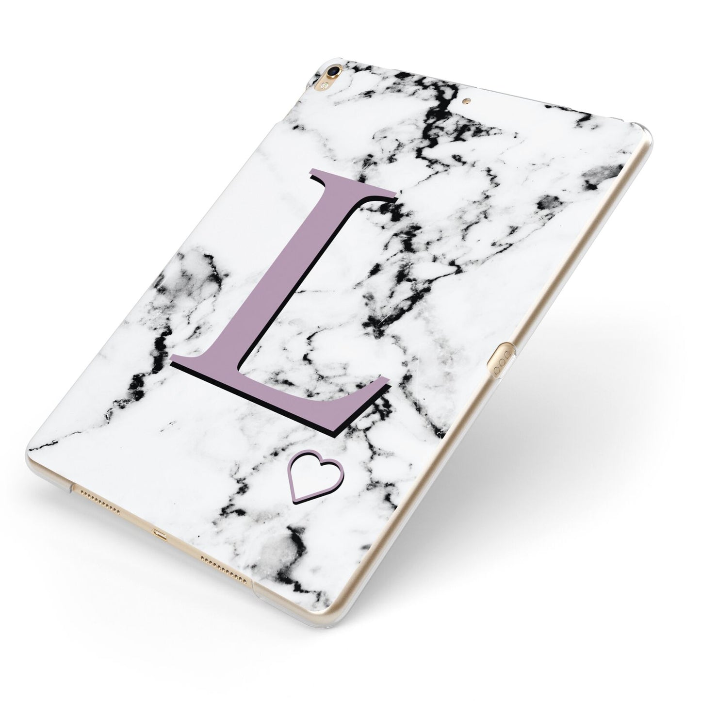 Personalised Purple Monogram Marble Heart Apple iPad Case on Gold iPad Side View