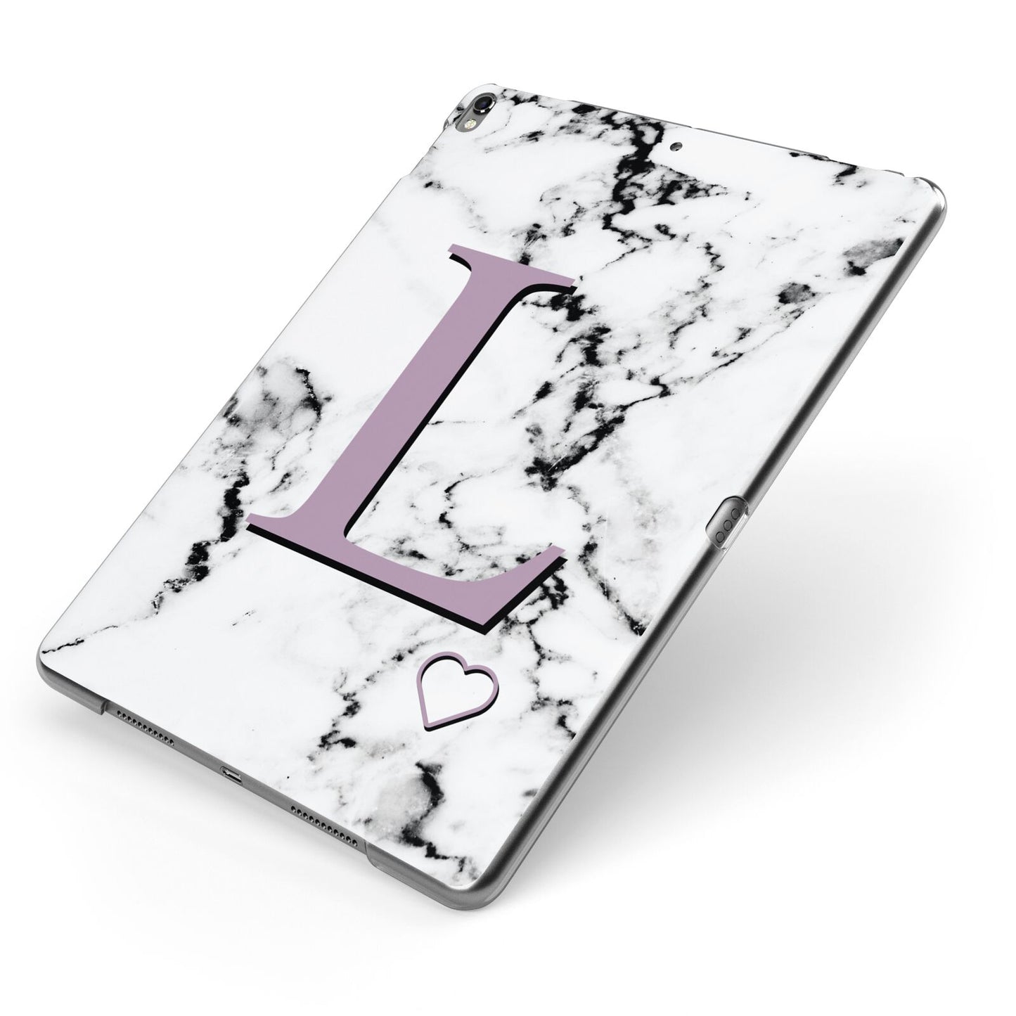 Personalised Purple Monogram Marble Heart Apple iPad Case on Grey iPad Side View