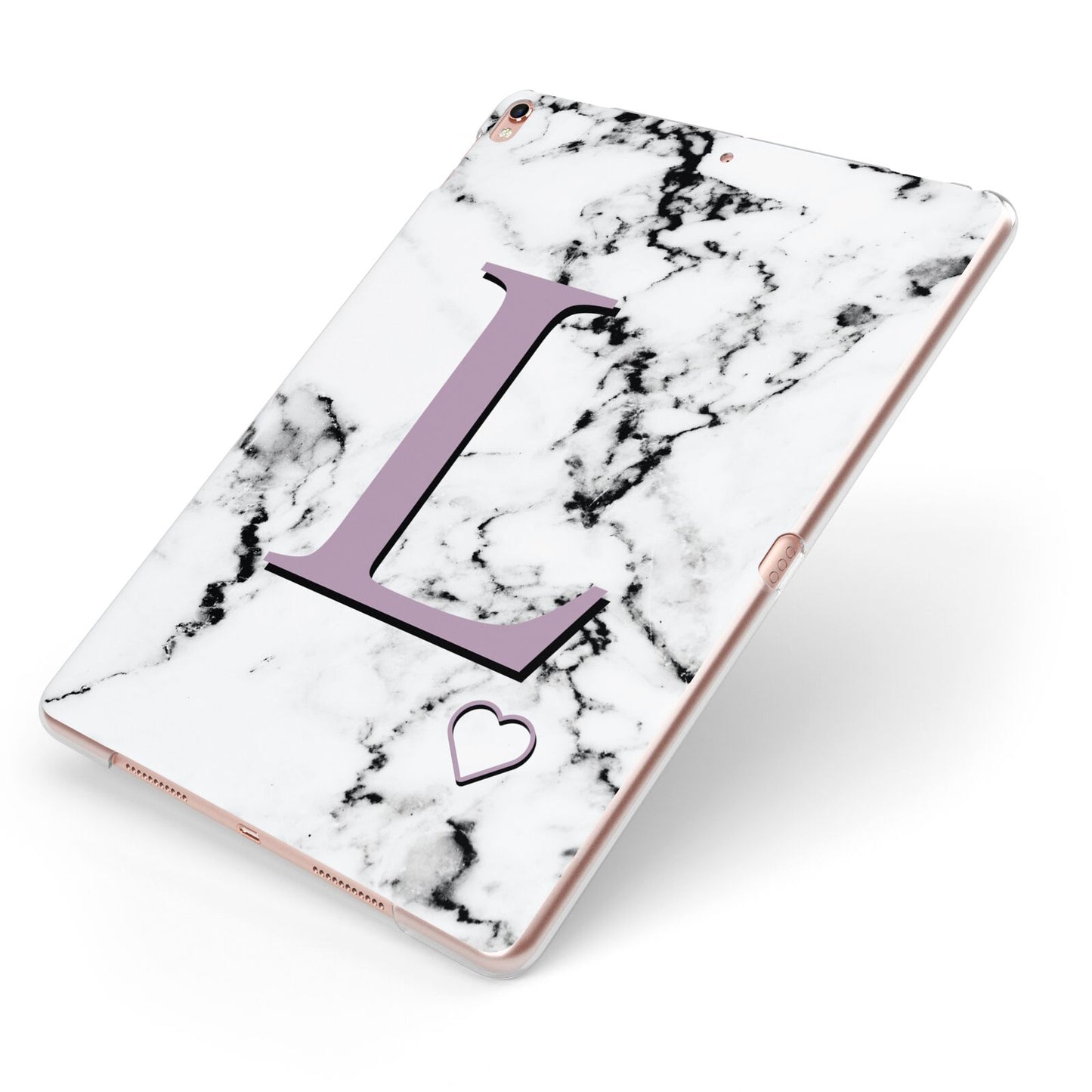 Personalised Purple Monogram Marble Heart Apple iPad Case on Rose Gold iPad Side View