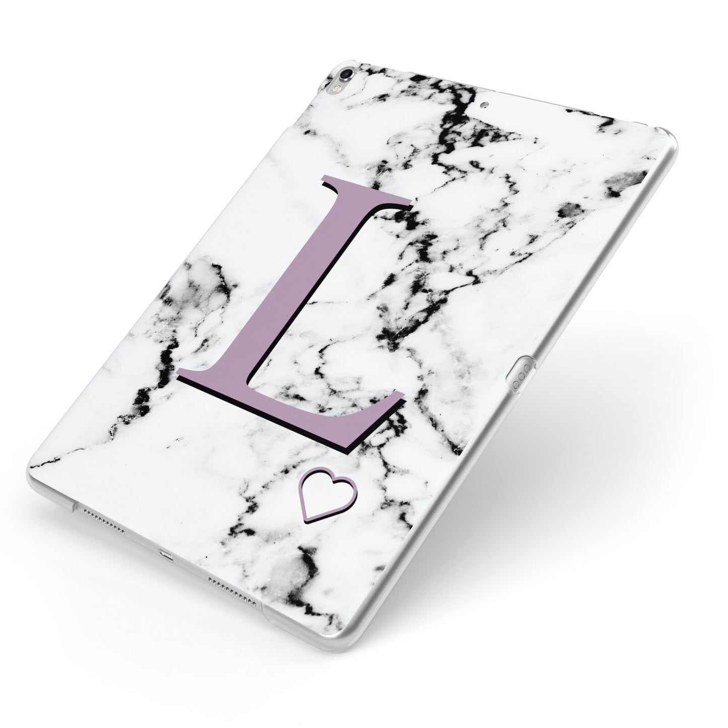Personalised Purple Monogram Marble Heart Apple iPad Case on Silver iPad Side View