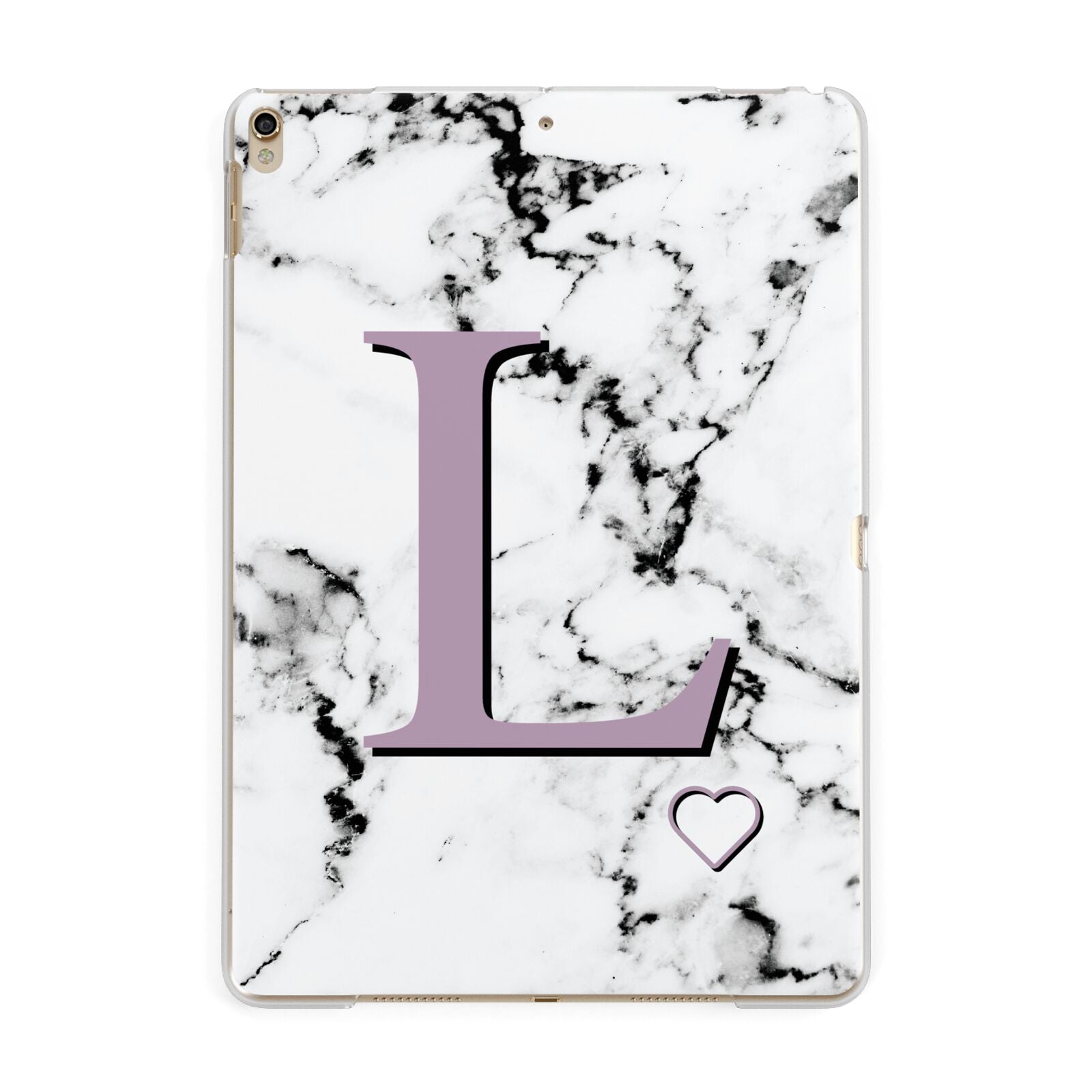 Personalised Purple Monogram Marble Heart Apple iPad Gold Case