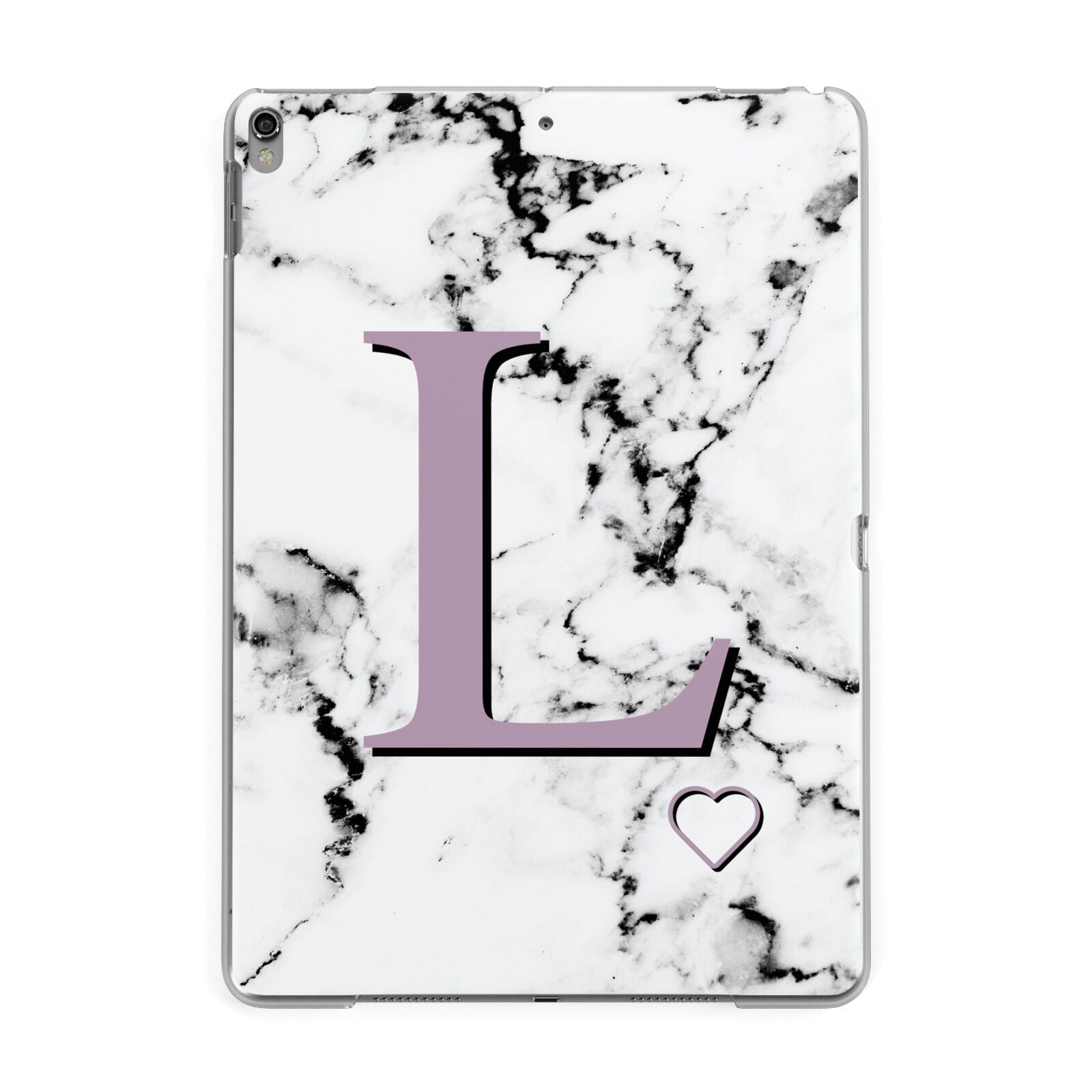 Personalised Purple Monogram Marble Heart Apple iPad Grey Case