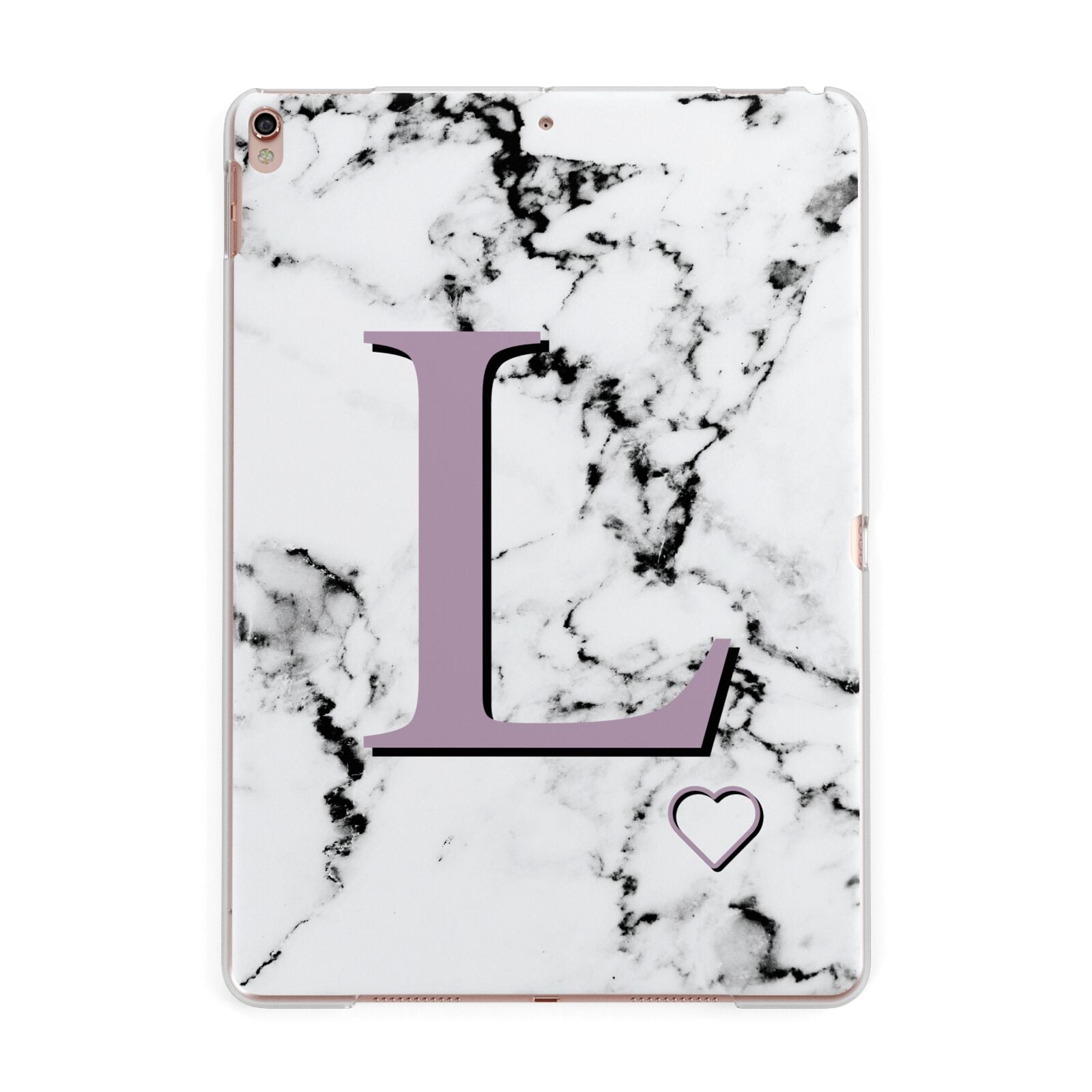 Personalised Purple Monogram Marble Heart Apple iPad Rose Gold Case