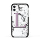 Personalised Purple Monogram Marble Heart Apple iPhone 11 in White with Black Impact Case
