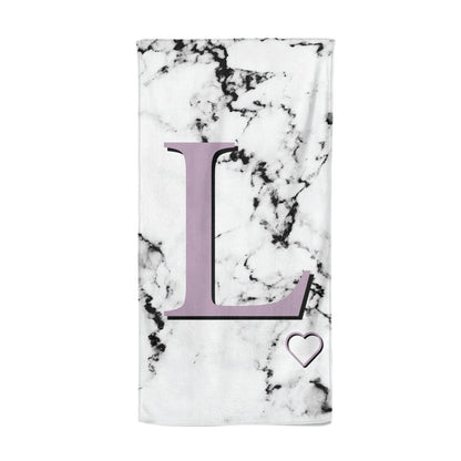 Personalised Purple Monogram Marble Heart Beach Towel