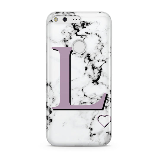Personalised Purple Monogram Marble Heart Google Pixel Case