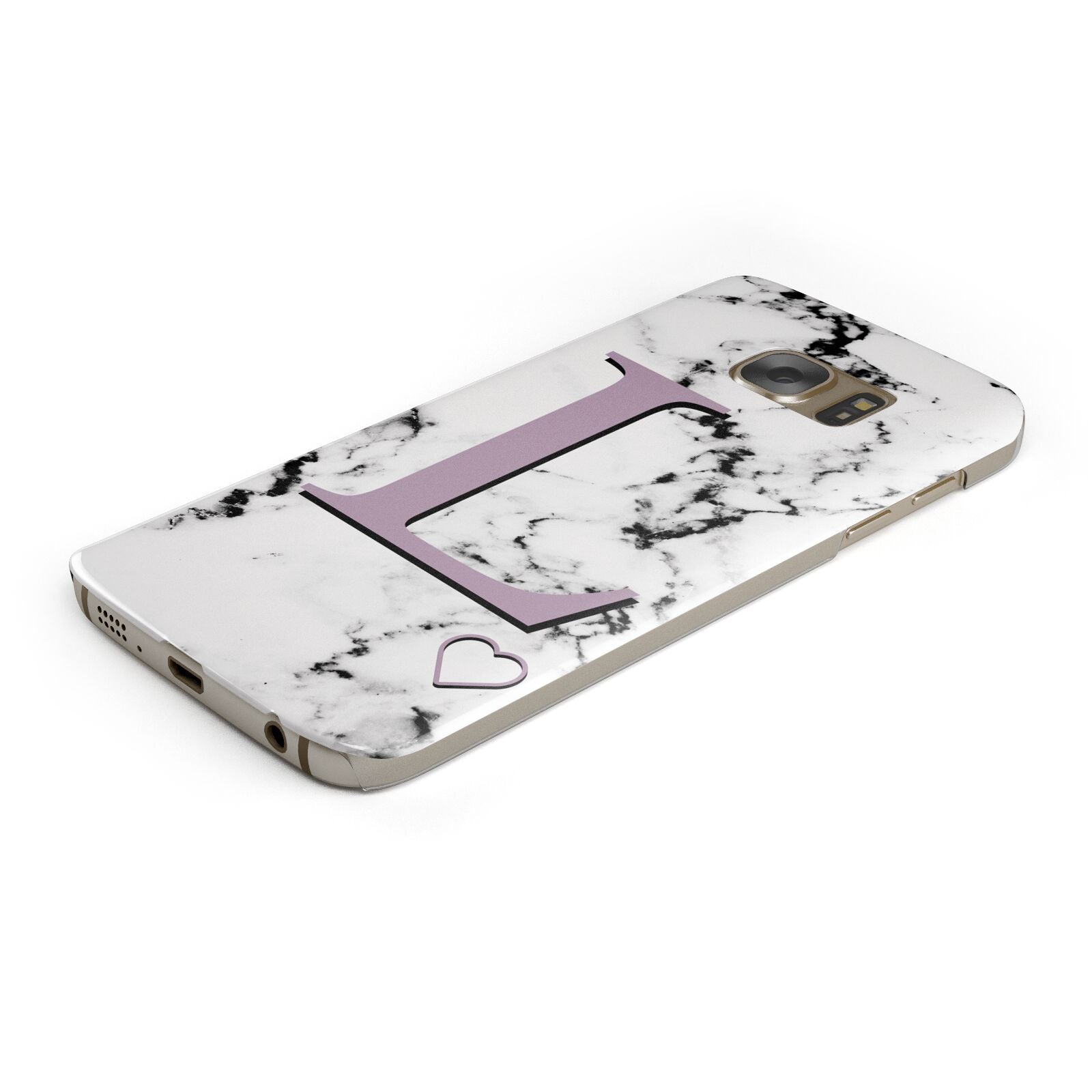 Personalised Purple Monogram Marble Heart Protective Samsung Galaxy Case Angled Image