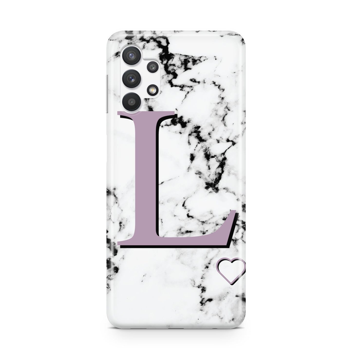 Personalised Purple Monogram Marble Heart Samsung A32 5G Case