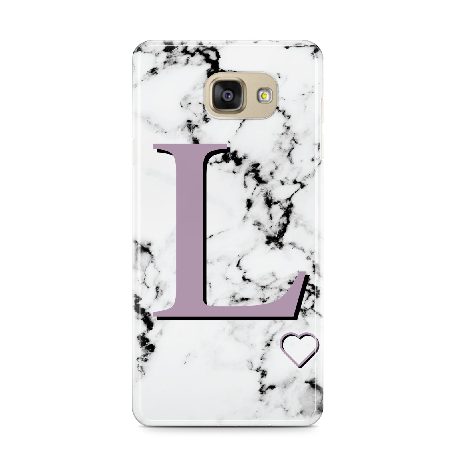 Personalised Purple Monogram Marble Heart Samsung Galaxy A9 2016 Case on gold phone