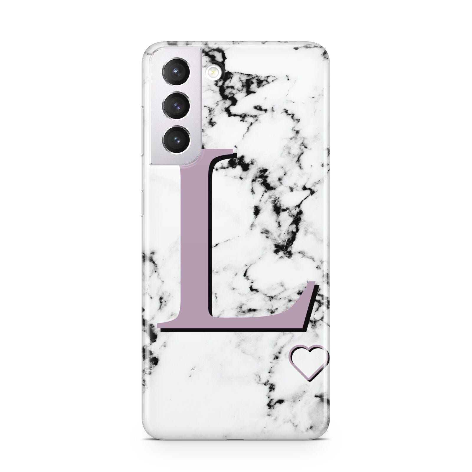 Personalised Purple Monogram Marble Heart Samsung S21 Case