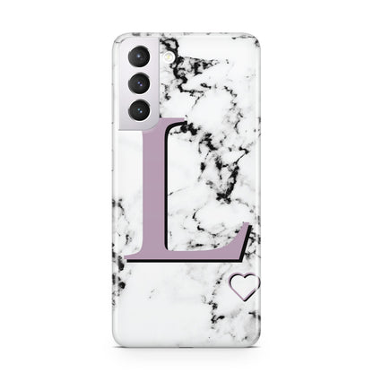 Personalised Purple Monogram Marble Heart Samsung S21 Case