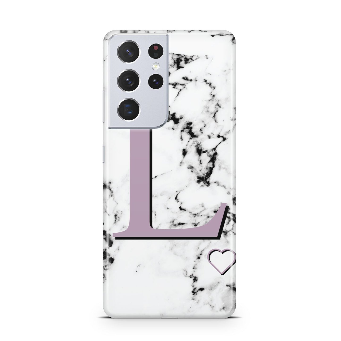 Personalised Purple Monogram Marble Heart Samsung S21 Ultra Case