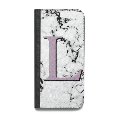 Personalised Purple Monogram Marble Heart Vegan Leather Flip Samsung Case