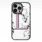 Personalised Purple Monogram Marble Heart iPhone 13 Pro Black Impact Case on Silver phone