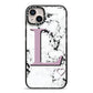 Personalised Purple Monogram Marble Heart iPhone 14 Plus Black Impact Case on Silver phone