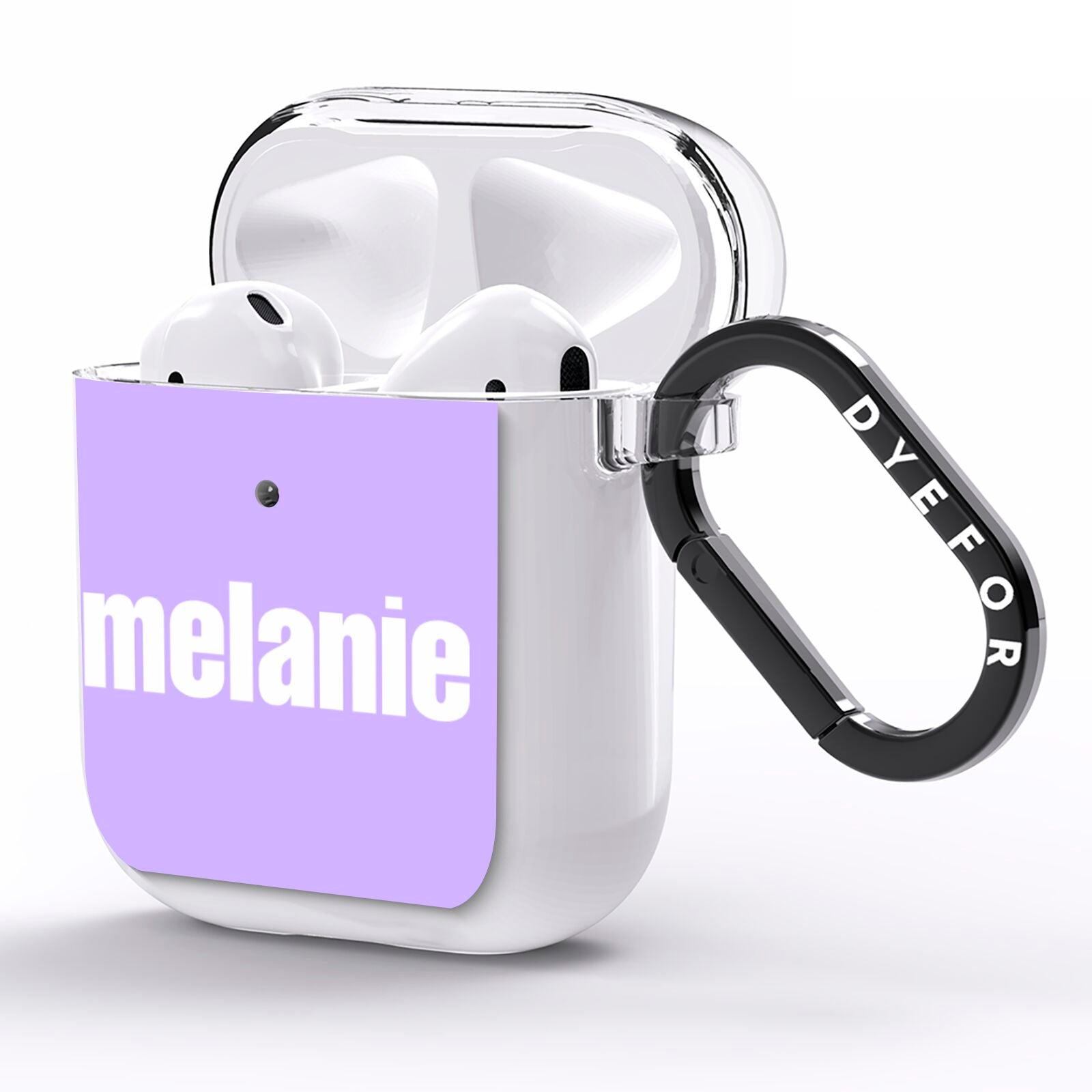 Personalised Purple Name AirPods Clear Case Side Image