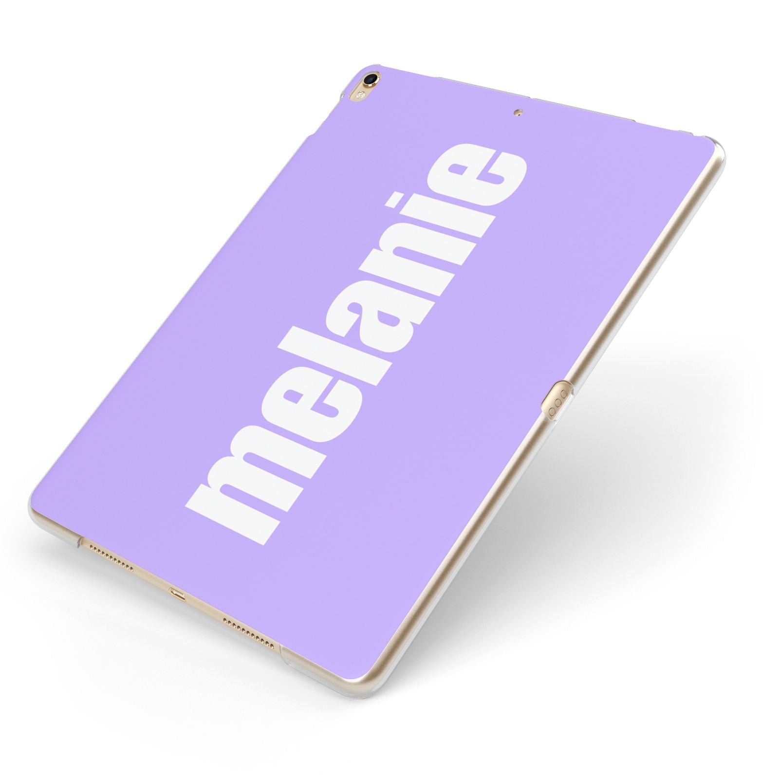 Personalised Purple Name Apple iPad Case on Gold iPad Side View