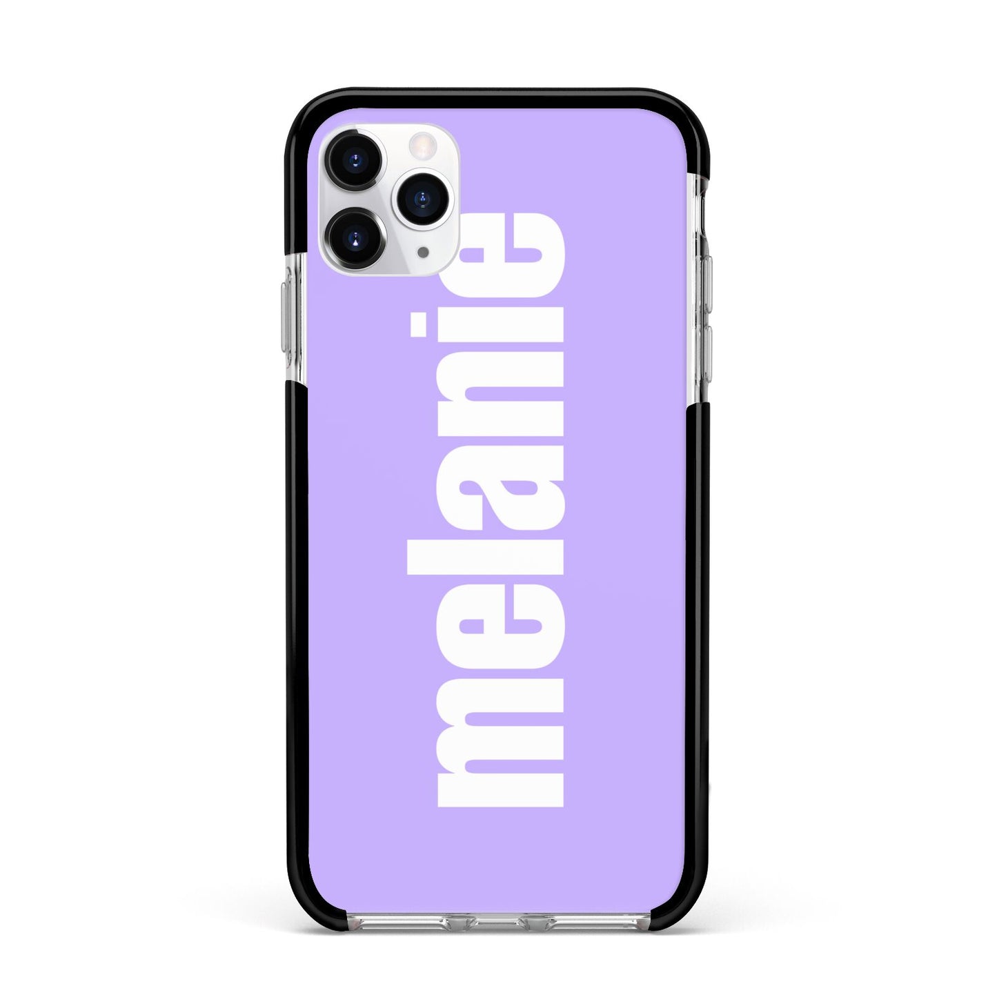Personalised Purple Name Apple iPhone 11 Pro Max in Silver with Black Impact Case