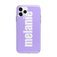 Personalised Purple Name Apple iPhone 11 Pro Max in Silver with Bumper Case