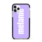 Personalised Purple Name Apple iPhone 11 Pro in Silver with Black Impact Case
