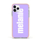 Personalised Purple Name Apple iPhone 11 Pro in Silver with Pink Impact Case