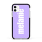 Personalised Purple Name Apple iPhone 11 in White with Black Impact Case