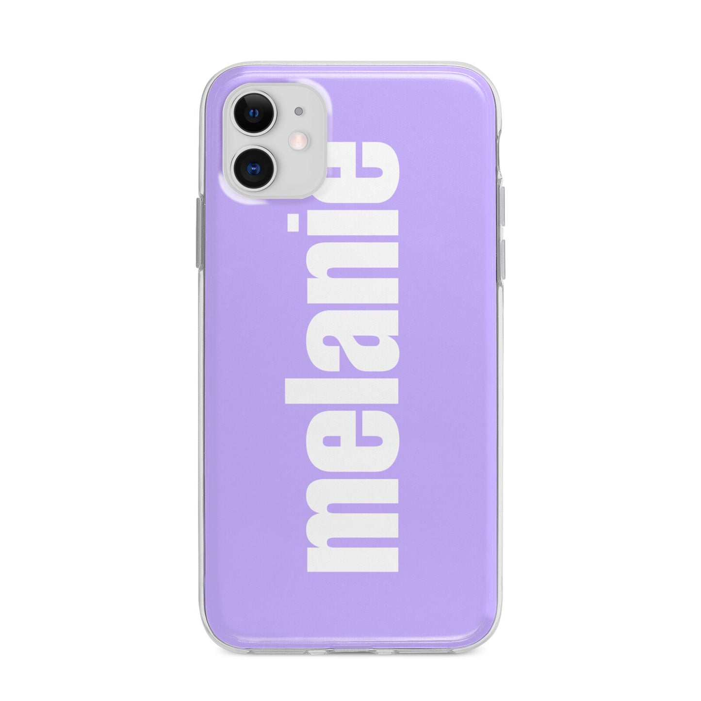 Personalised Purple Name Apple iPhone 11 in White with Bumper Case