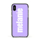 Personalised Purple Name Apple iPhone Xs Impact Case Black Edge on Black Phone
