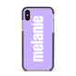 Personalised Purple Name Apple iPhone Xs Impact Case Black Edge on Gold Phone
