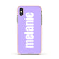 Personalised Purple Name Apple iPhone Xs Impact Case Pink Edge on Gold Phone