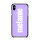 Personalised Purple Name Apple iPhone Xs Max Impact Case Black Edge on Black Phone