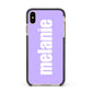 Personalised Purple Name Apple iPhone Xs Max Impact Case Black Edge on Gold Phone
