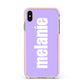 Personalised Purple Name Apple iPhone Xs Max Impact Case Pink Edge on Gold Phone