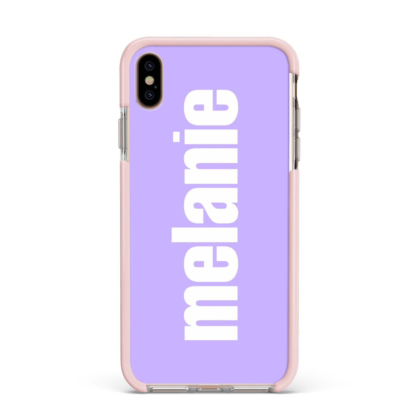 Personalised Purple Name Apple iPhone Xs Max Impact Case Pink Edge on Gold Phone