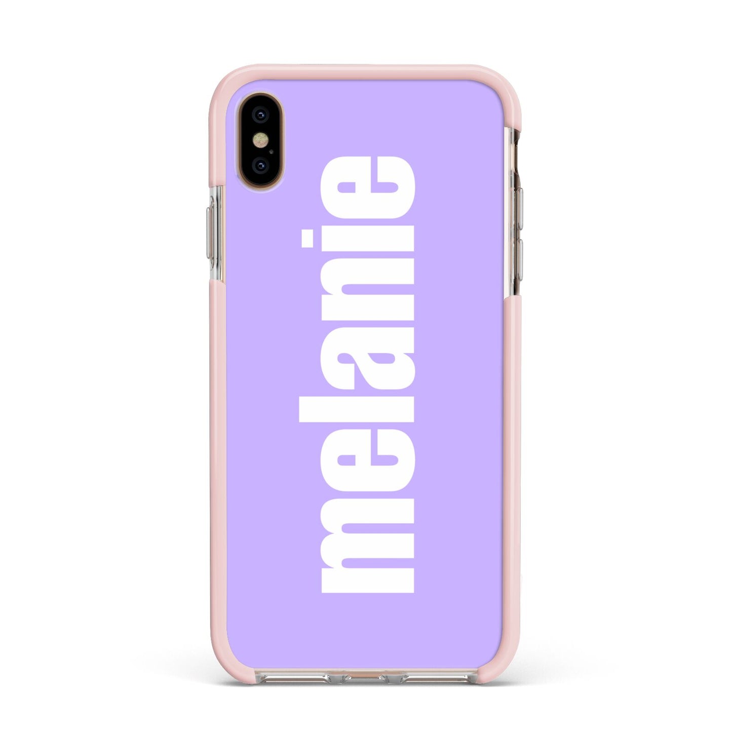 Personalised Purple Name Apple iPhone Xs Max Impact Case Pink Edge on Gold Phone