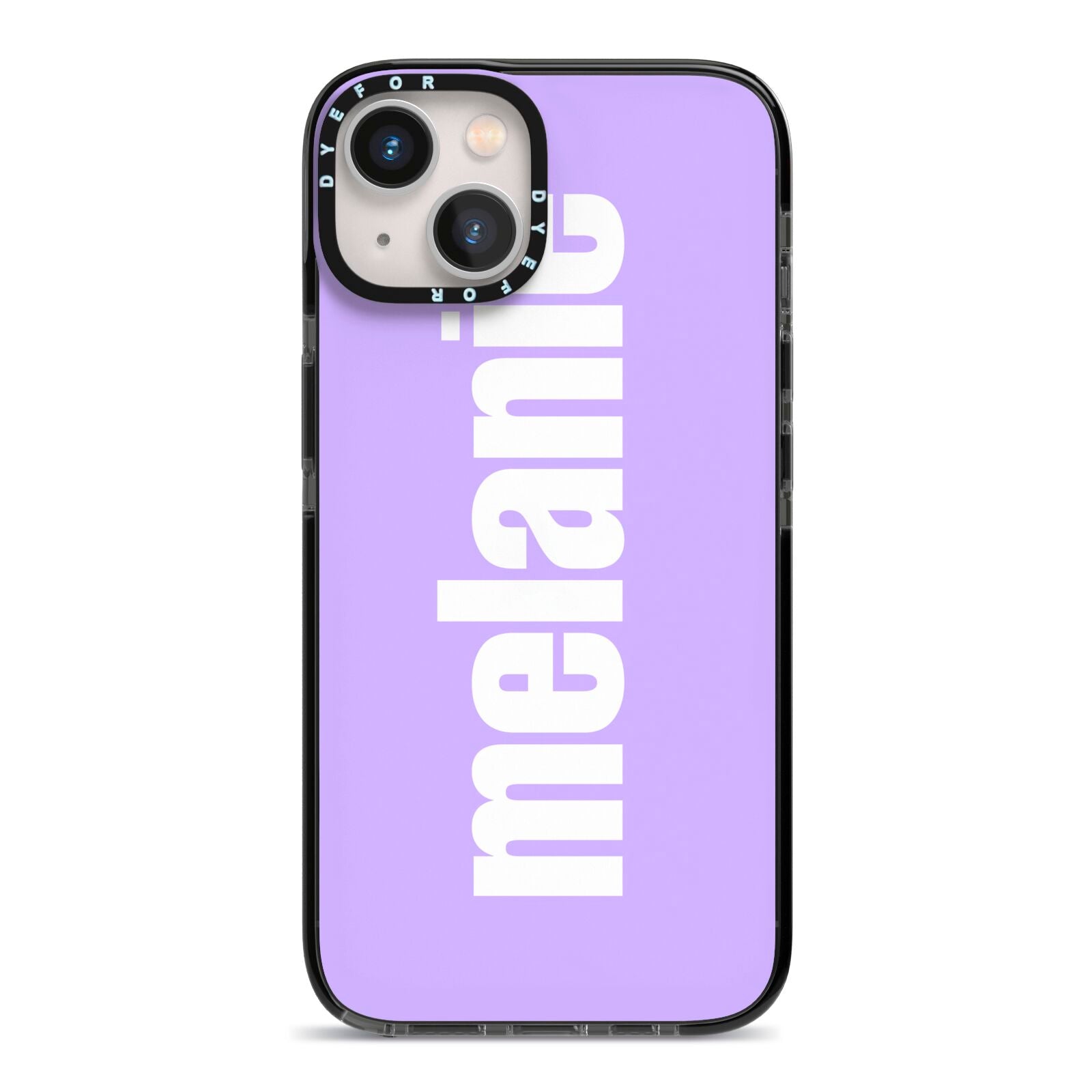 Personalised Purple Name iPhone 13 Black Impact Case on Silver phone
