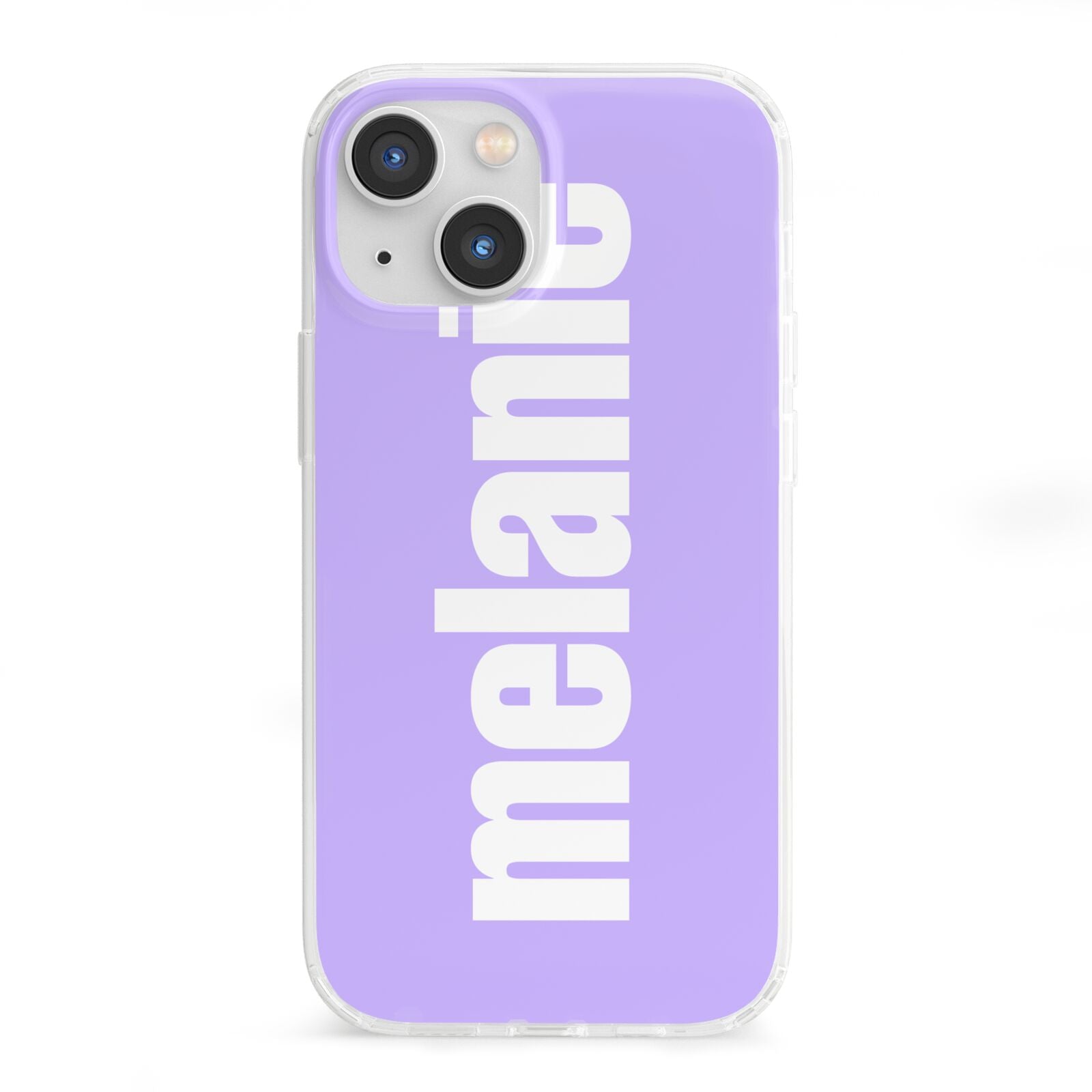 Personalised Purple Name iPhone 13 Mini Clear Bumper Case