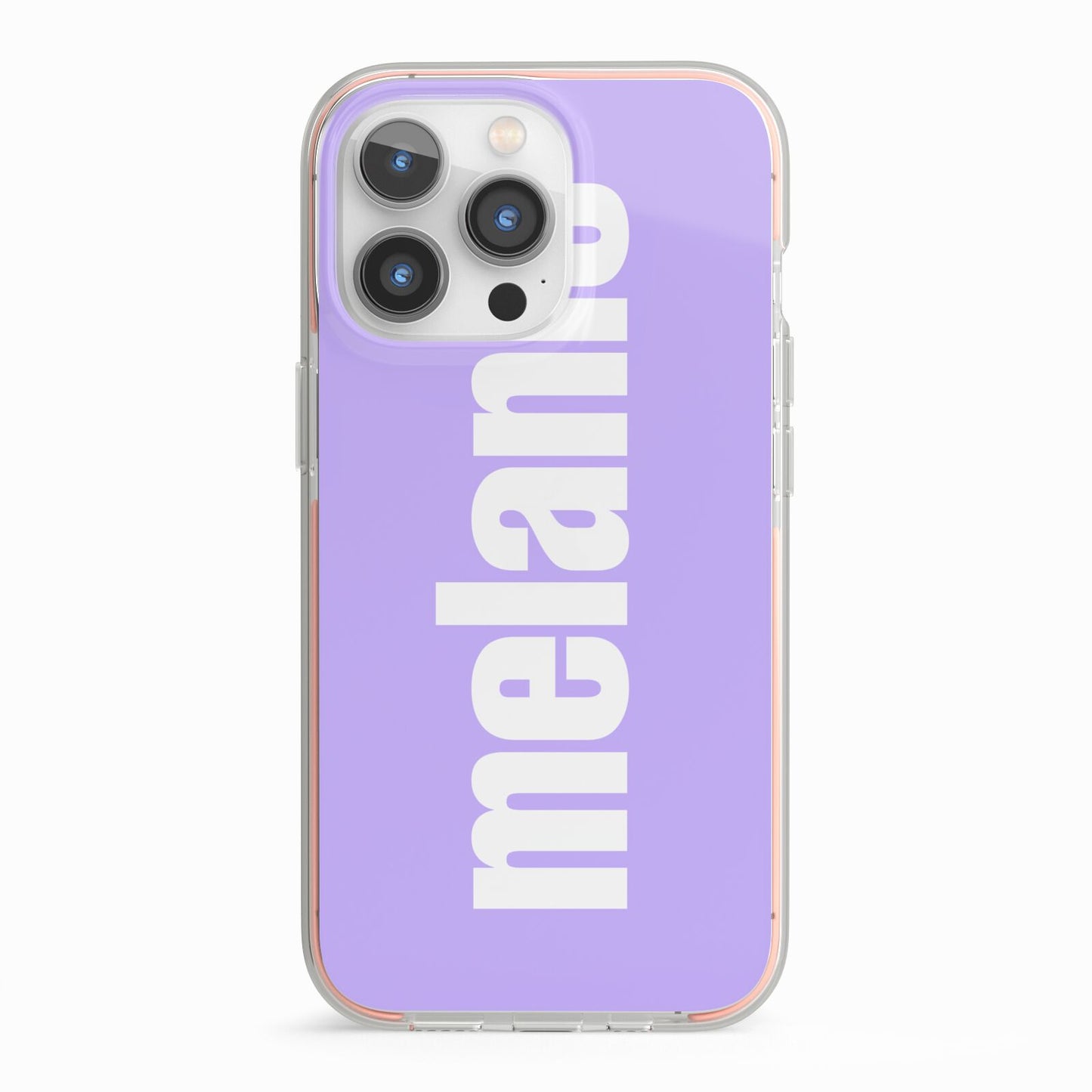 Personalised Purple Name iPhone 13 Pro TPU Impact Case with Pink Edges