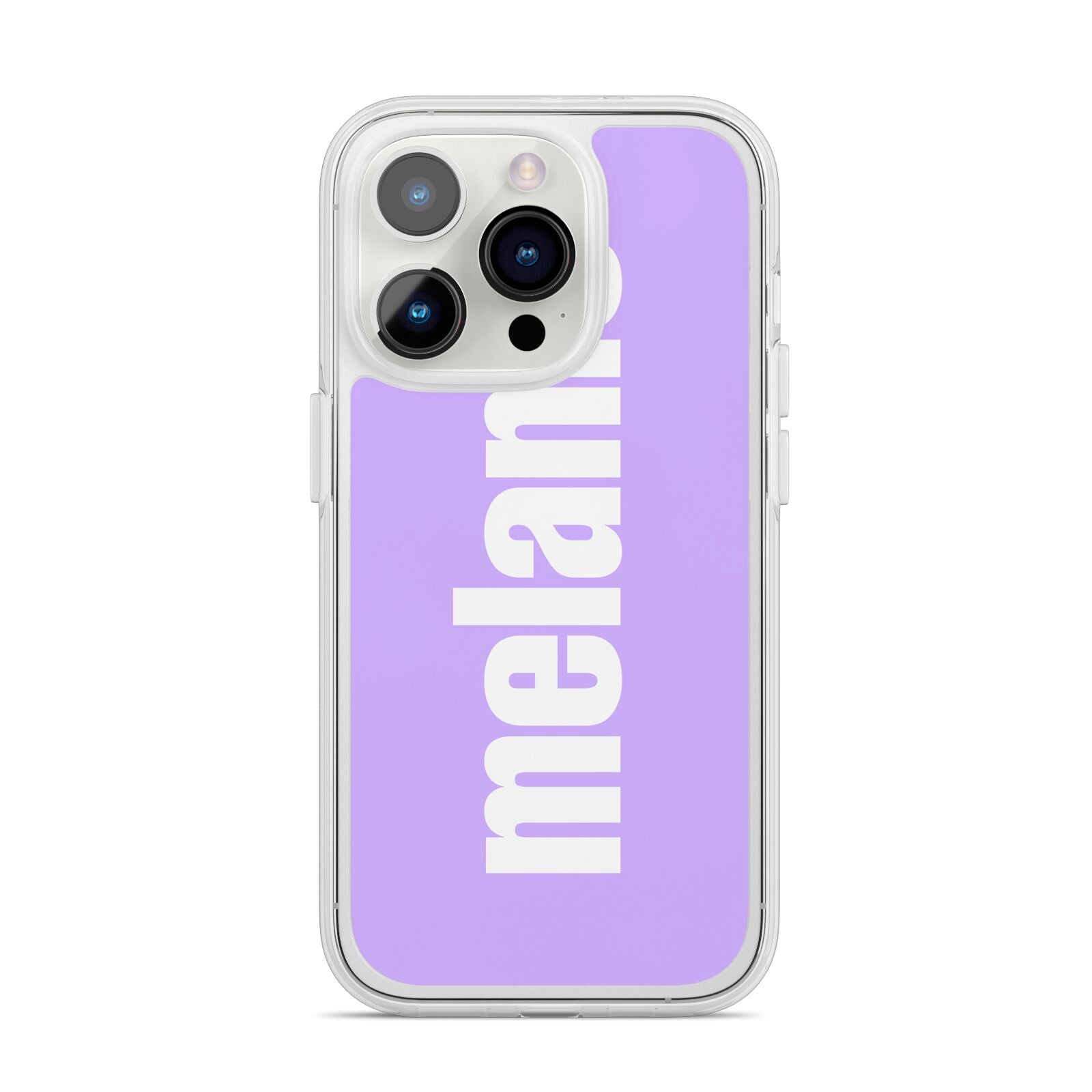 Personalised Purple Name iPhone 14 Pro Clear Tough Case Silver